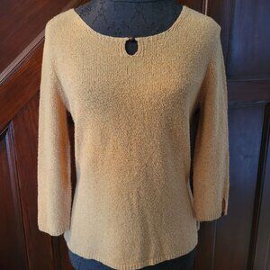 Vtg Talbots Womens S Textured Knit Sweater Gold 3/4 Sleeve Keyhole Button Detail